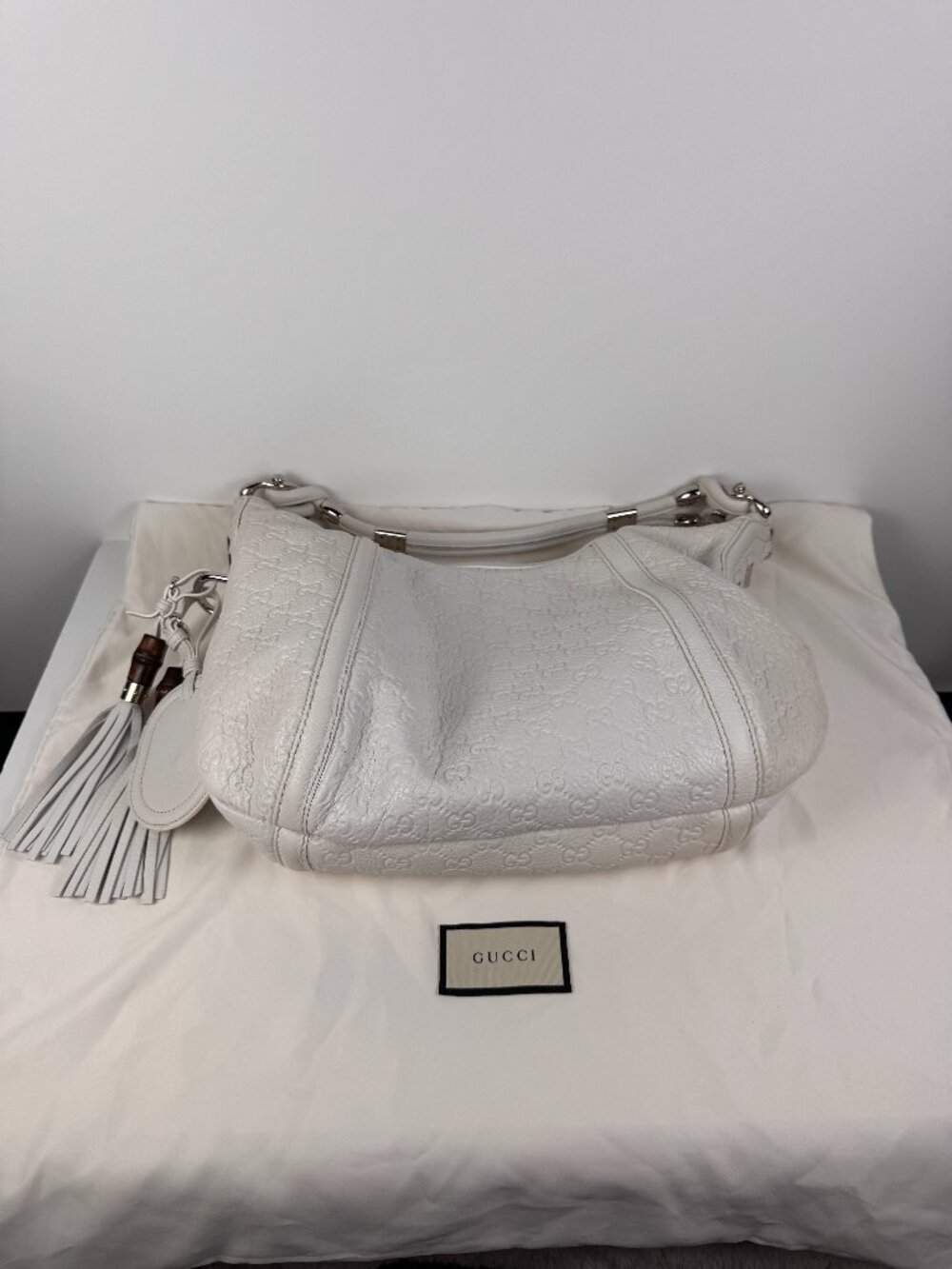 GUCCI GG SHW Techro Horsebit Medium Hobo Hand Bag 240216 Calfskin Leather White - Picture 11 of 16